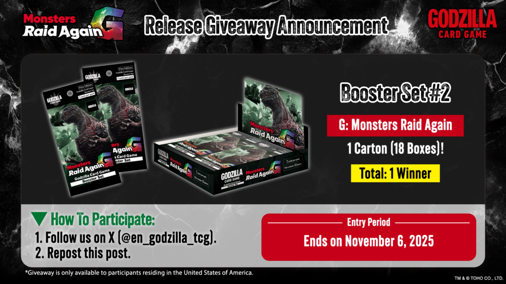 Giveaway Announcement! 1 carton of Godzilla Card Game Booster Set #2 is up for grabs!